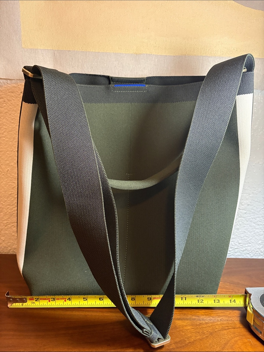 Rothy’s The Bucket Bag - Deep Forest, Black and White Striped - Picture 8 of 11
